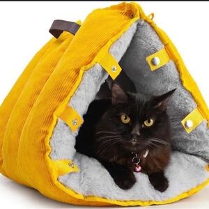 New Cozy Yellow Cat cave bed with comfortable cushion
